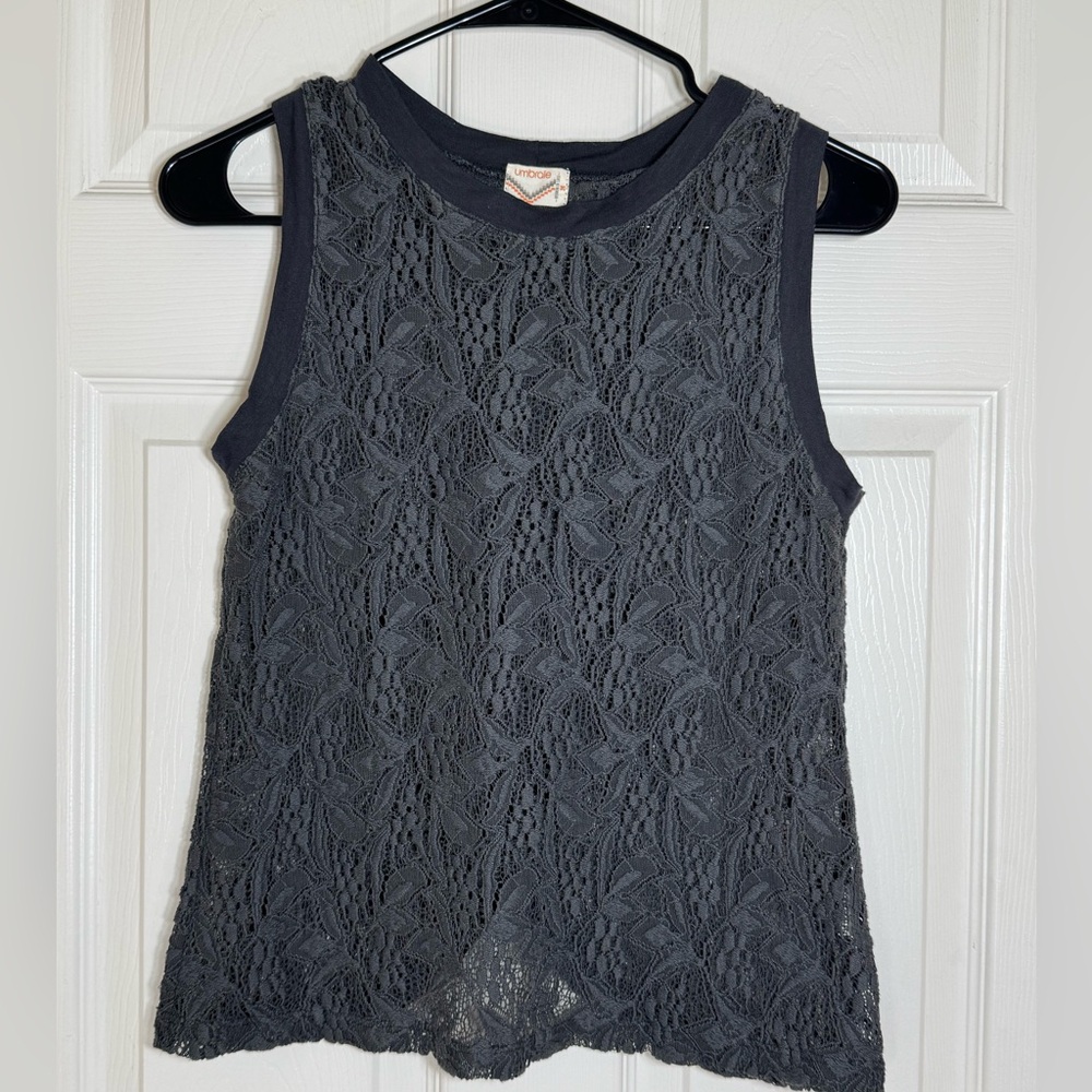 Umbrale Sleeveless Black Lace‎ Overlay Top Boho Crochet Trim Tank Women’s M